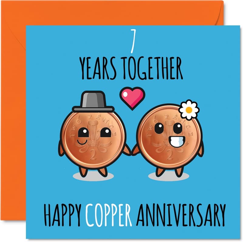 7th Anniversary Cute Copper Card for Couples