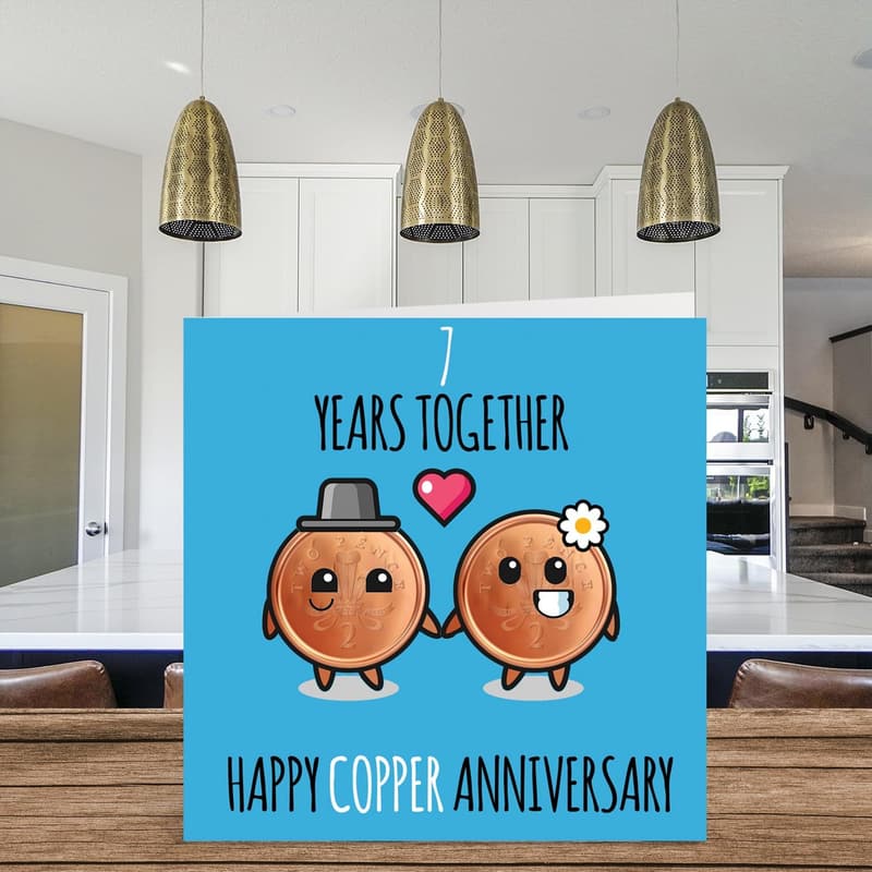 7th Anniversary Cute Copper Card for Couples