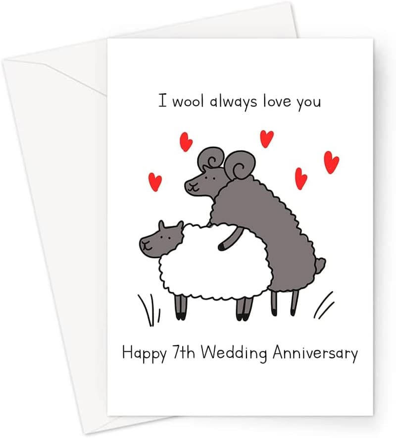Happy 7th Anniversary Wool Joke Card for Couples