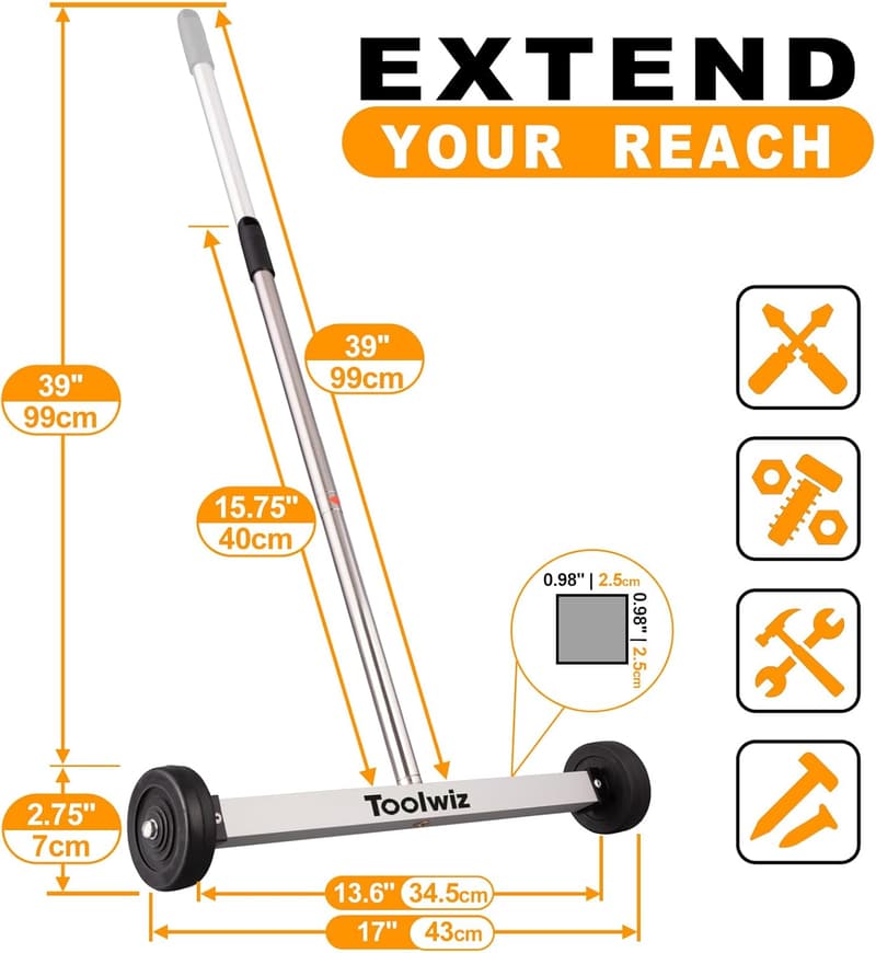 17-inch Magnetic Pickup Sweeper with Telescoping Handle