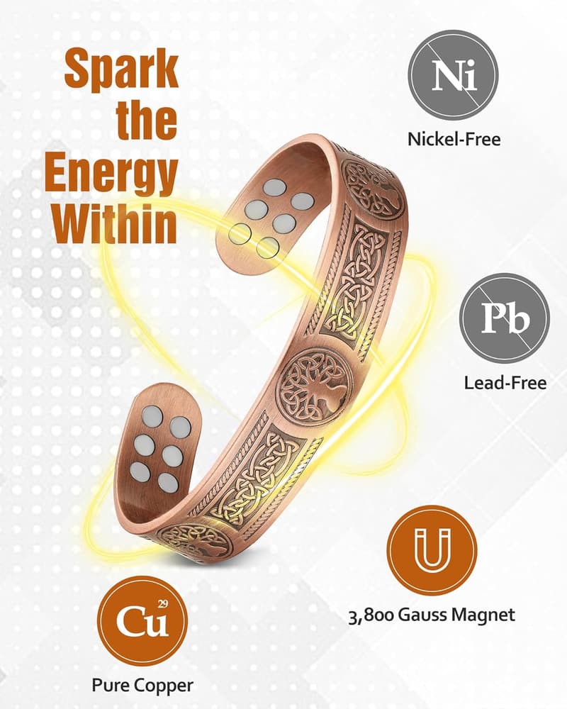 Men’s Magnetic Copper Bracelet with 3,800 Gauss Magnets