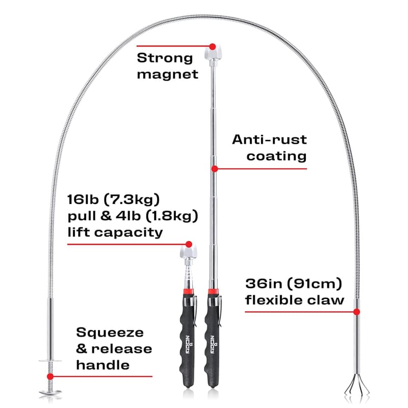 NoCry Premium 36in Flexible Claw & Magnetic Pickup Tool Set