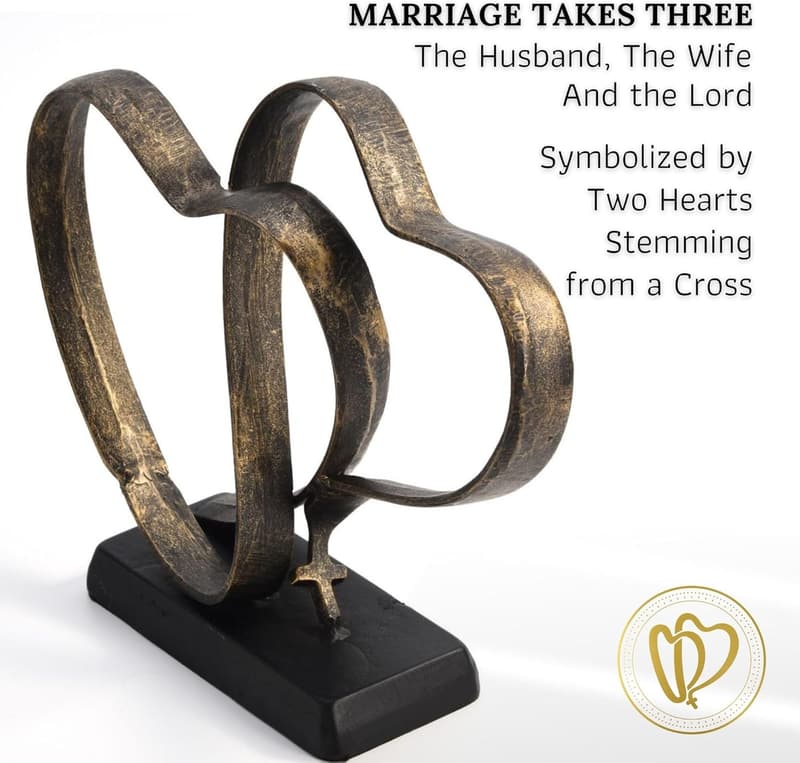 Wedding Anniversary Gift - Hearts and Cross Iron Sculpture