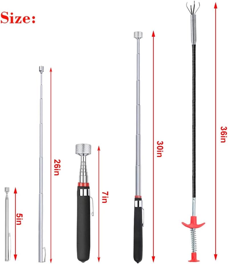 Telescoping Magnet Pickup Tool Set with 4 Claws