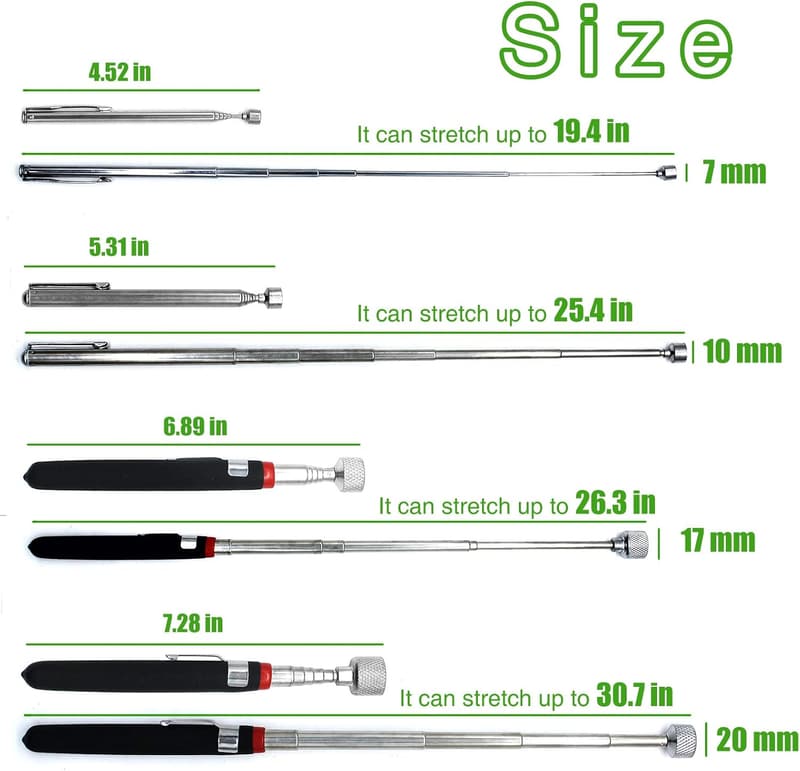Magnetic Pick-Up Tool Set - Telescopic Retrieval Stick (4 Pack)