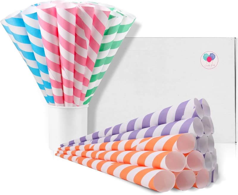 Carnival Theme Cotton Candy Cones - 100 Pack Party Supplies