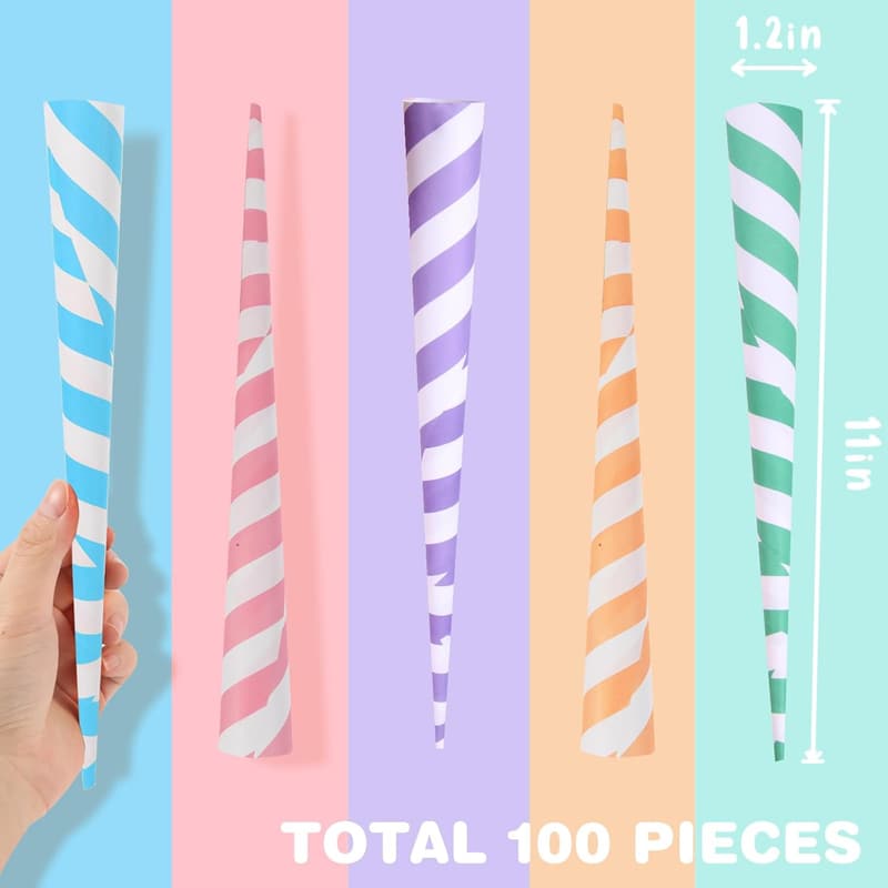 Carnival Theme Cotton Candy Cones - 100 Pack Party Supplies