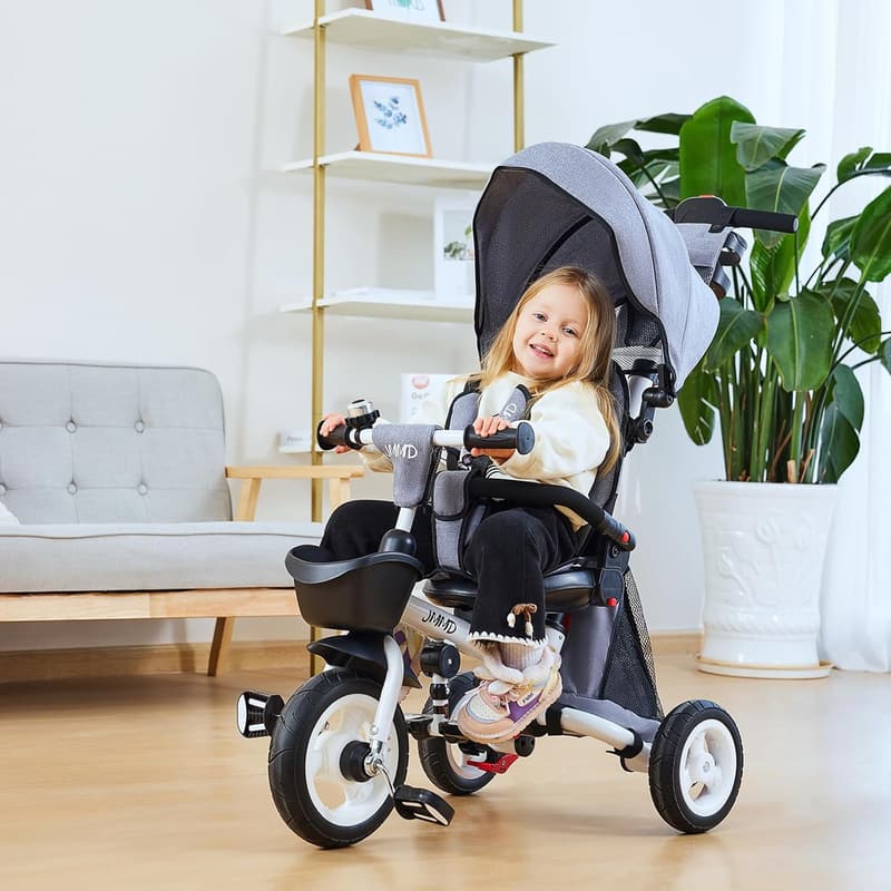 7-in-1 Folding Baby Tricycle with Adjustable Handle & Canopy
