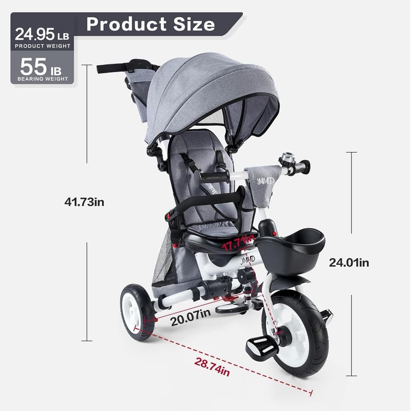 7-in-1 Folding Baby Tricycle with Adjustable Handle & Canopy