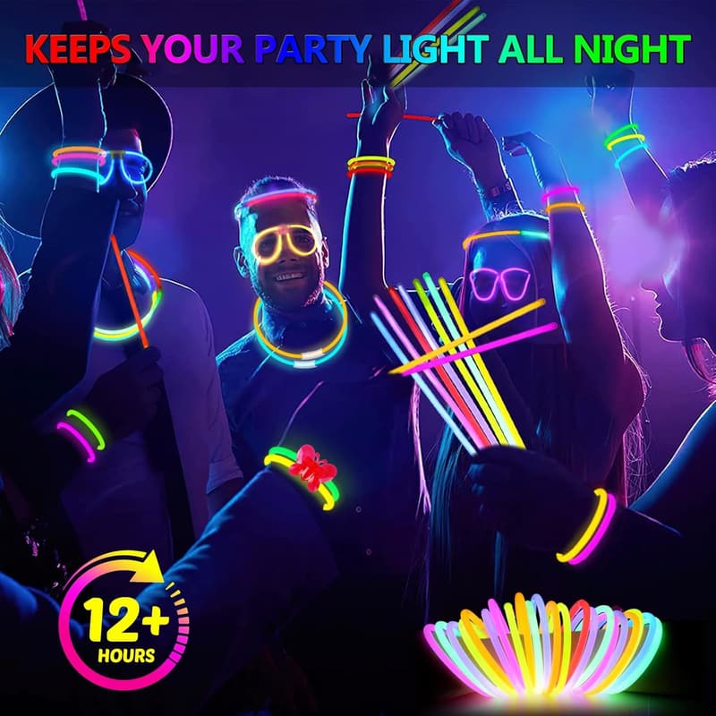 4th of July Glow Sticks Party Favors - 200 Neon Bulk Set