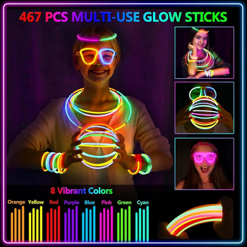 4th of July Glow Sticks Party Favors - 200 Neon Bulk Set