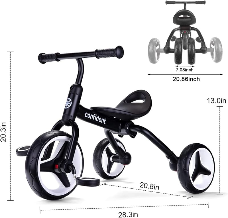 Folding 4-in-1 Tricycle for Toddlers Age 2-5, Adjustable Seat