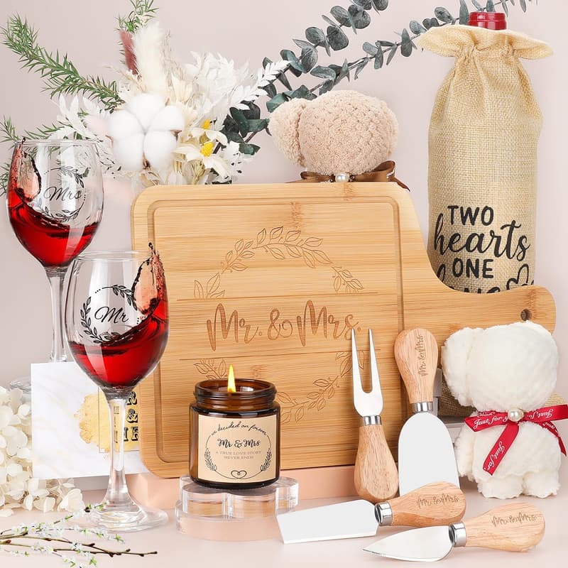 Newlywed Bamboo Serving Board Gift Set for Couples 2025