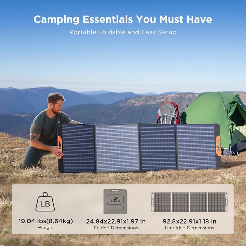 220W Portable Solar Panel – 18.6V Waterproof Charger for Camping