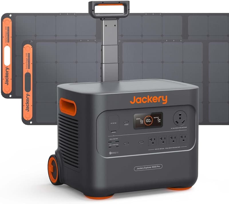 Jackery 3000 PRO Solar Generator with 2x200W Panels for Camping