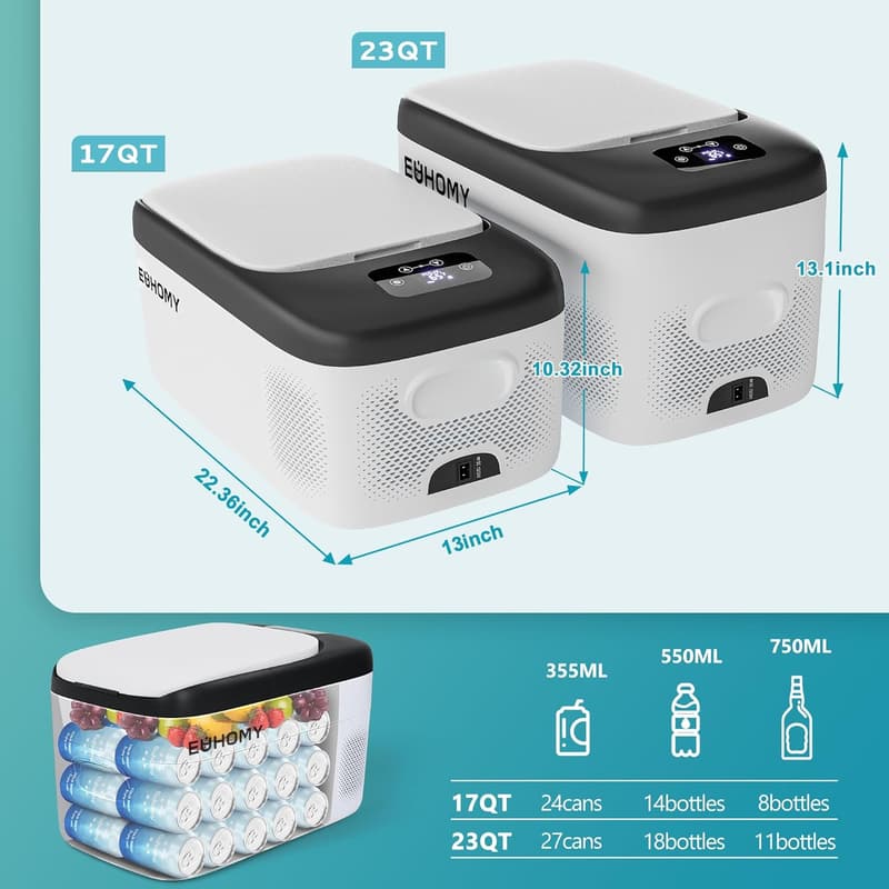 Portable 12V Car Refrigerator with APP Control, 23QT