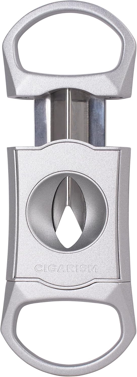Stainless Steel V-Cut Cigar Cutter in Leather Gift Case