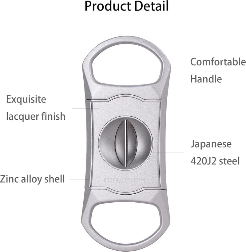 Stainless Steel V-Cut Cigar Cutter in Leather Gift Case