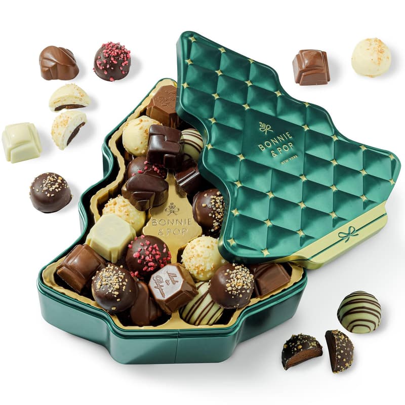 Holiday Chocolate Gift Basket - Tree-Shaped Tin Assorted Truffles