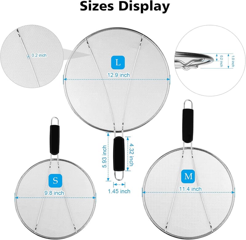 Stainless Steel Grease Splatter Guard with Silicone Handle