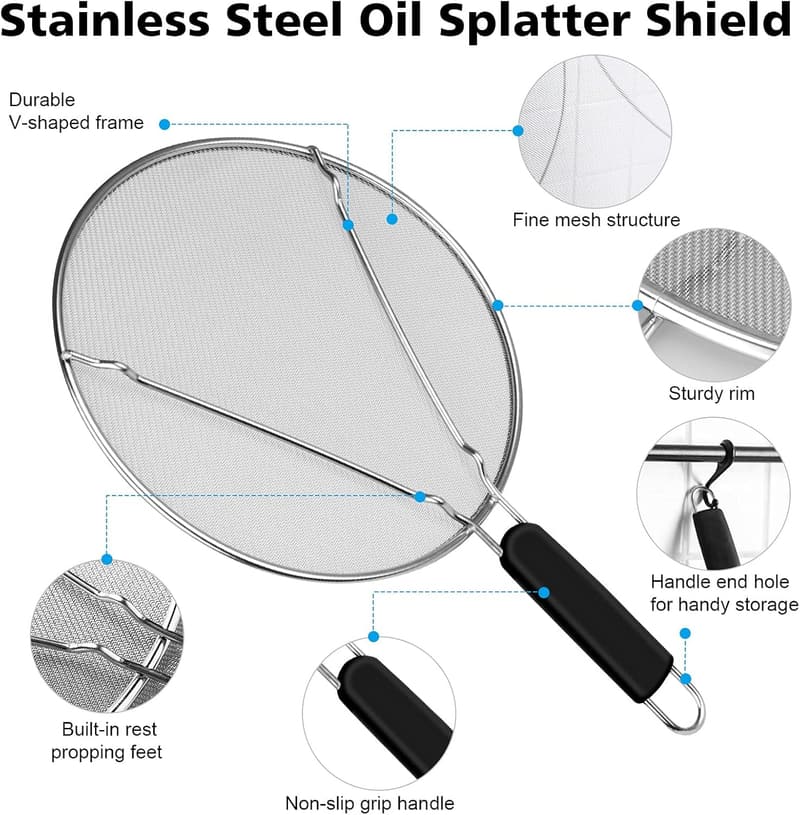 Stainless Steel Grease Splatter Guard with Silicone Handle