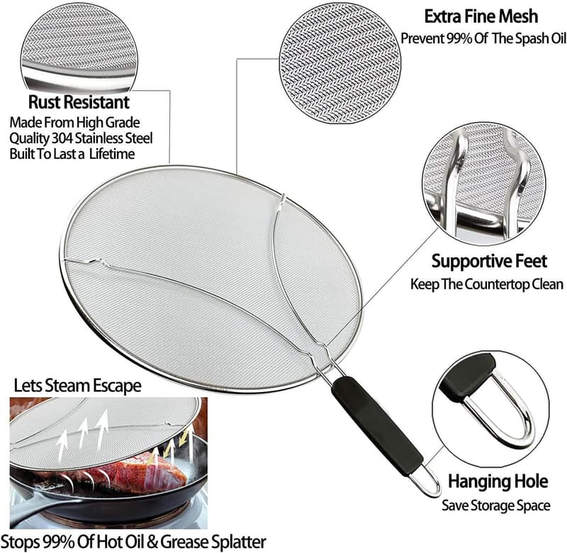 15-Inch Stainless Steel Frying Pan Splatter Screen