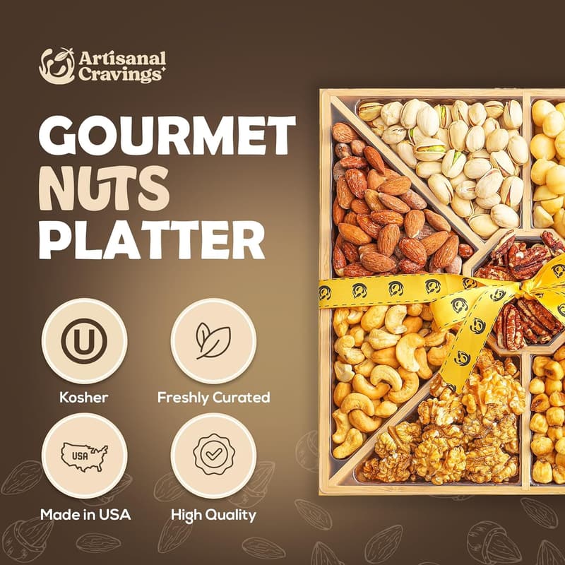 Gourmet Mixed Nuts Gift Basket in Bamboo Platter - 2 lb Assortment