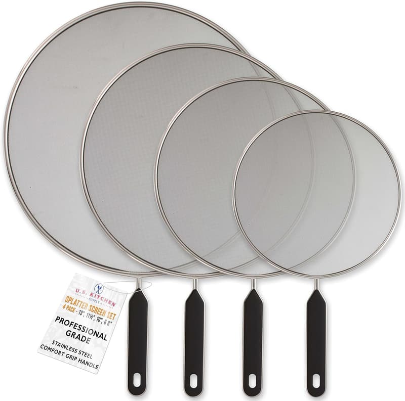 4-Piece Stainless Steel Splatter Guard Set with Comfort Grip