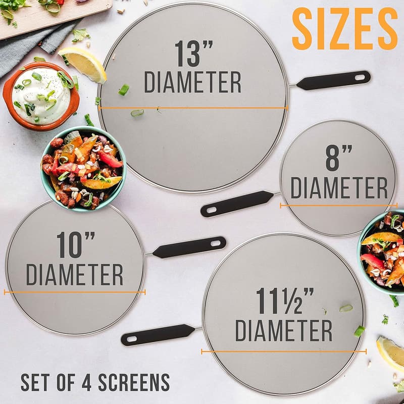 4-Piece Stainless Steel Splatter Guard Set with Comfort Grip