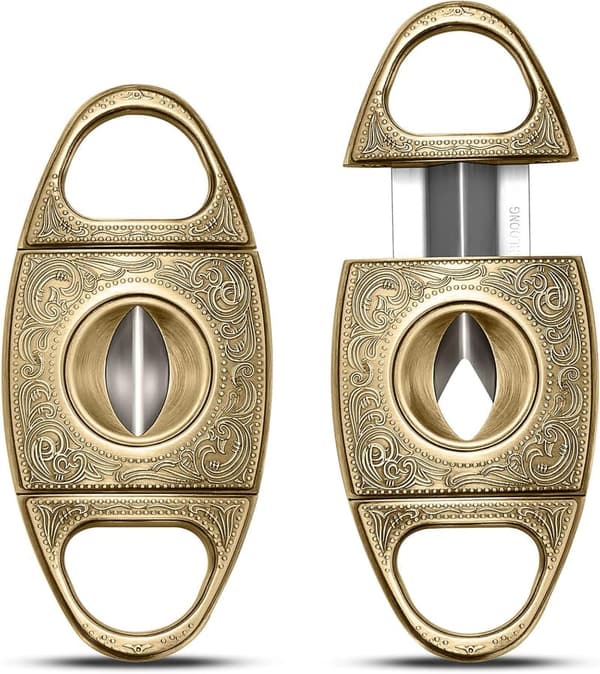 Gold Stainless Steel V-Cut Cigar Cutter with Gift Box
