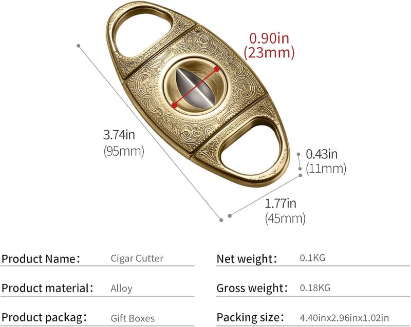 Gold Stainless Steel V-Cut Cigar Cutter with Gift Box