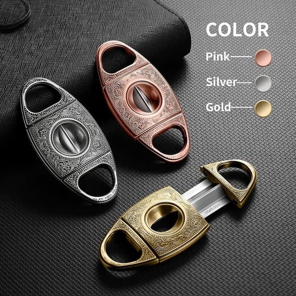 Gold Stainless Steel V-Cut Cigar Cutter with Gift Box