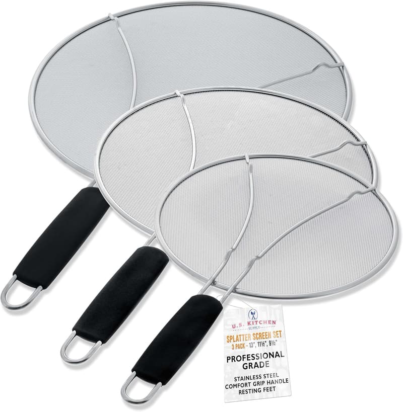 3-Piece Stainless Steel Splatter Guard Set for Cooking
