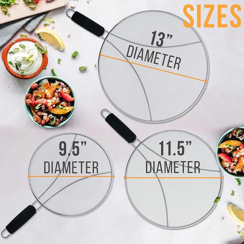 3-Piece Stainless Steel Splatter Guard Set for Cooking