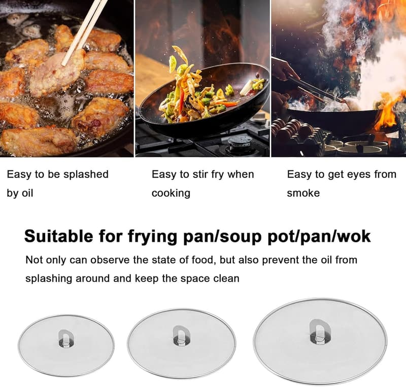 Stainless Steel Splatter Screen Set for Frying Pans