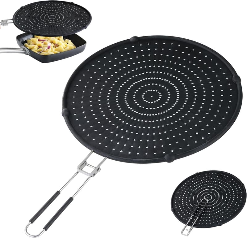 13 Inch Silicone Frying Splatter Guard with Folding Handle