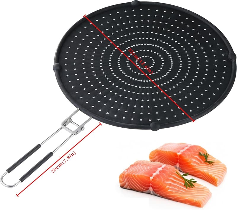 13 Inch Silicone Frying Splatter Guard with Folding Handle