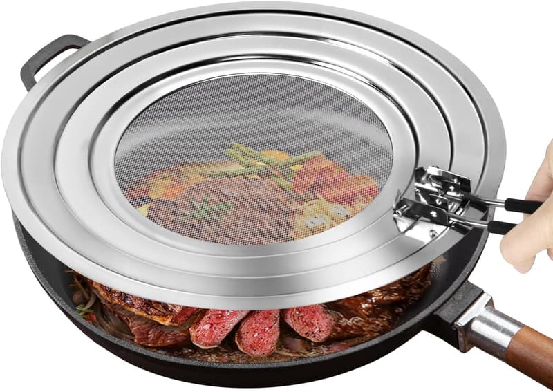 Stainless Steel Frying Pan Splatter Screen with Folding Handle