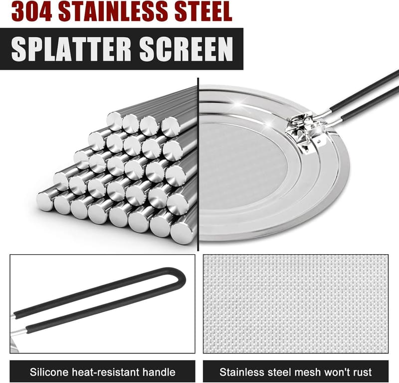 Stainless Steel Frying Pan Splatter Screen with Folding Handle