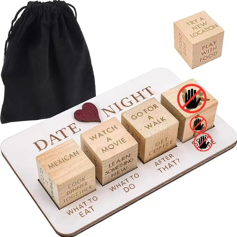 Valentine's Day Date Night Dice for Couples - Portable Wooden Set