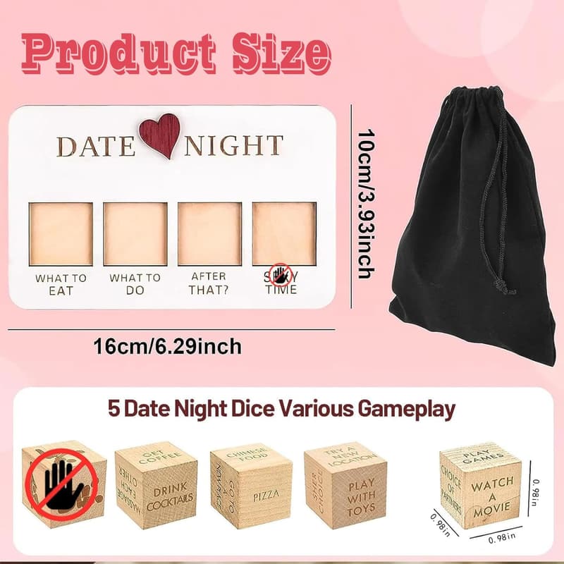 Valentine's Day Date Night Dice for Couples - Portable Wooden Set