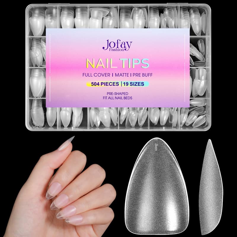 Pre-shaped Almond Acrylic Nail Tips - 504Pcs, Clear Matte Finish