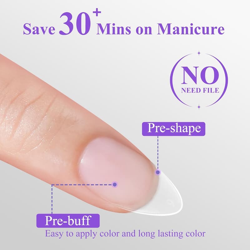 Pre-shaped Almond Acrylic Nail Tips - 504Pcs, Clear Matte Finish
