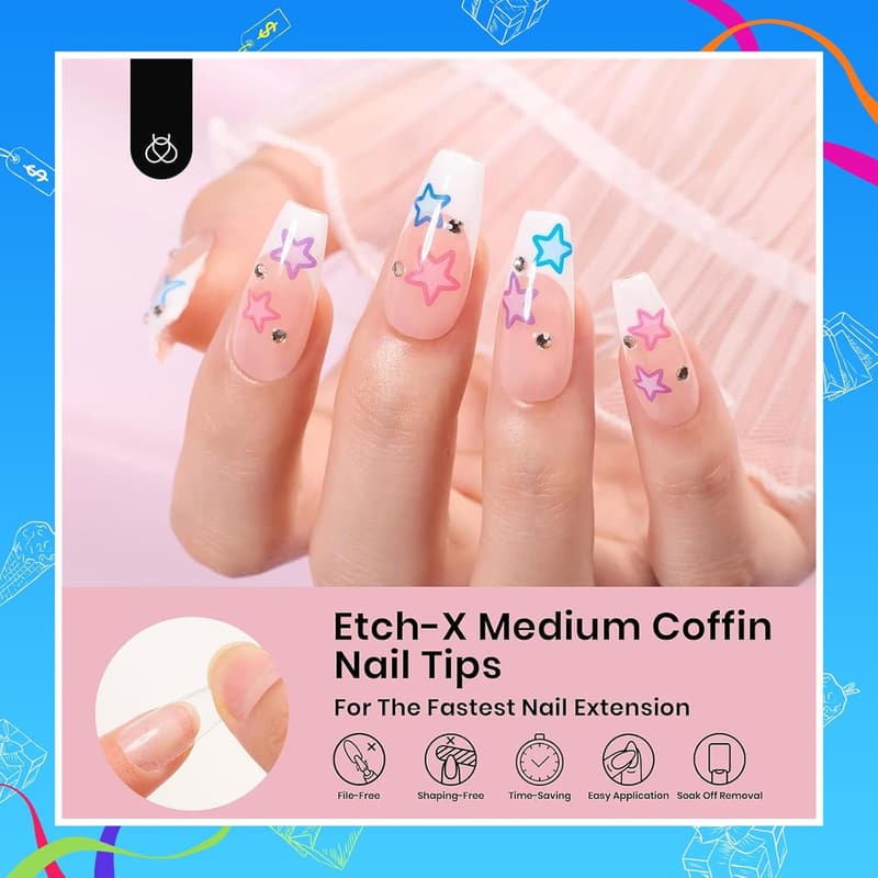 Spring Pastel Medium Coffin Press-On Nails, 288pcs Set