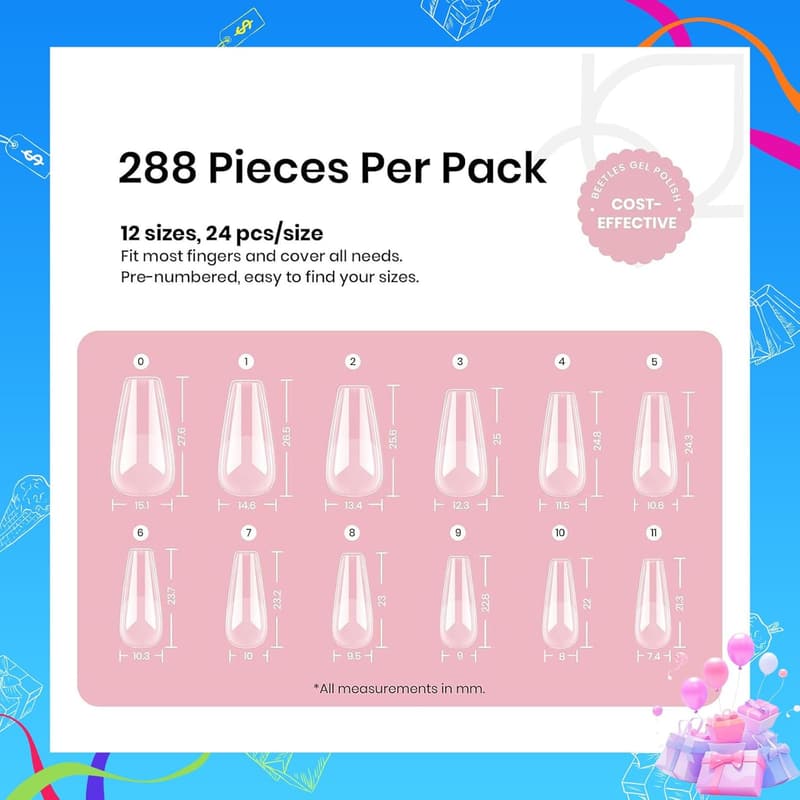 Spring Pastel Medium Coffin Press-On Nails, 288pcs Set