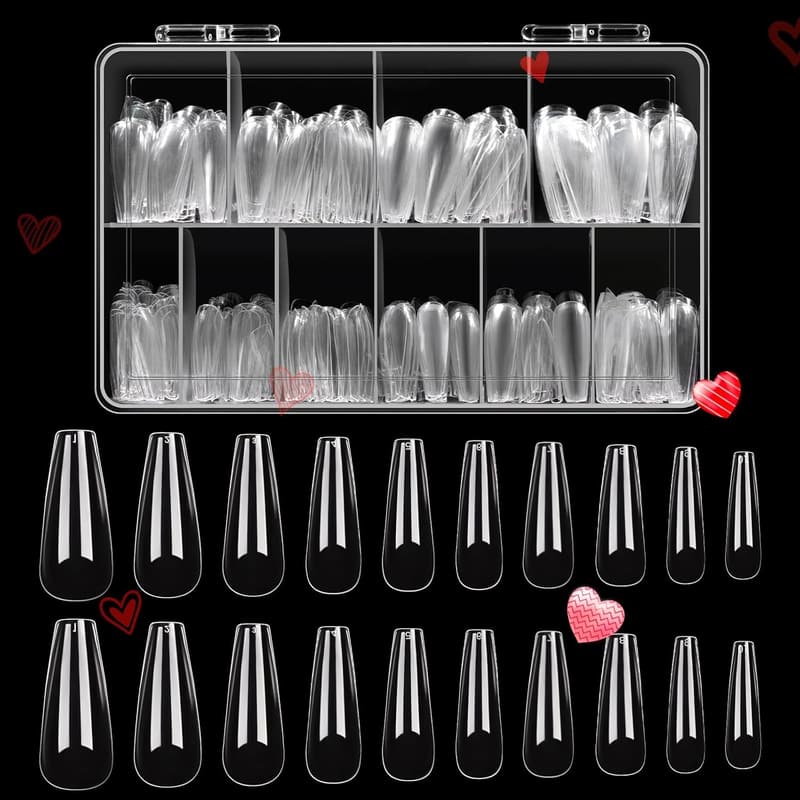 Acrylic Nails Kit - 500 Pcs Long Coffin Soft Tips for DIY Art