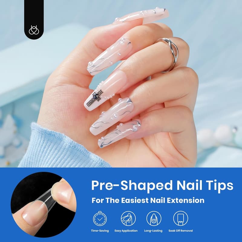 Acrylic Nails Kit - 500 Pcs Long Coffin Soft Tips for DIY Art