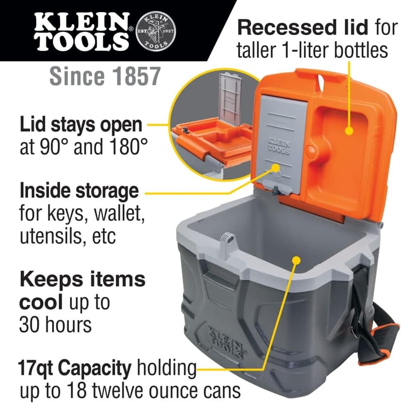 Klein Tools 17-Quart Work Cooler - Durable Lunch Box for 18 Cans