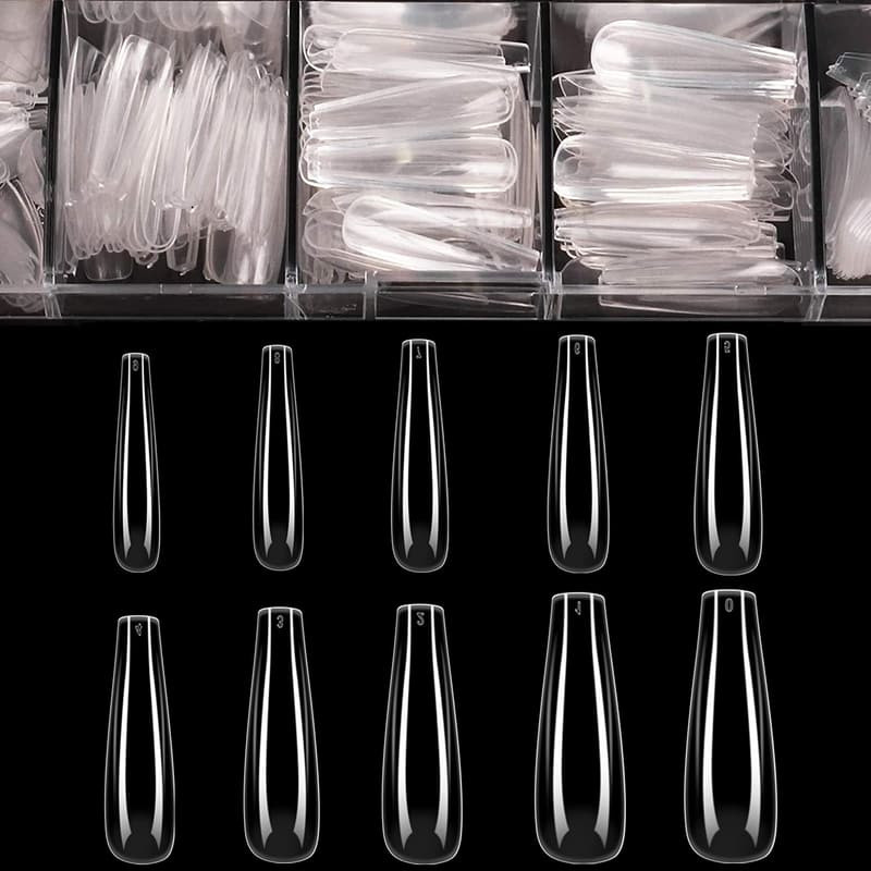 Clear Acrylic Coffin Ballerina Fake Nails - 500pcs for Salons