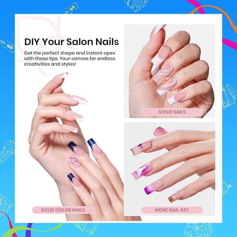 Medium Fake Nail Kit with 224 Square Tips & Glue